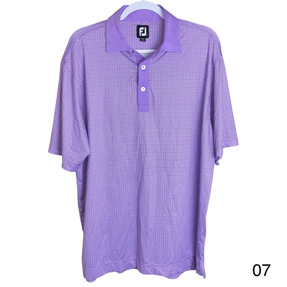 footjoy mens large purple collar pasley golf school tennis outdoor polo shirt